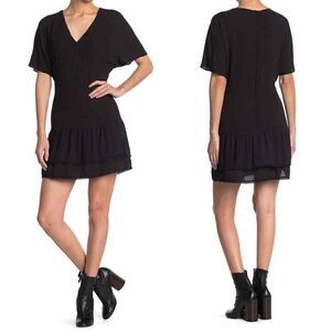 NWOT AllSaints Marley V Neck Short Sleeve Tiered Ruffle Black Dress